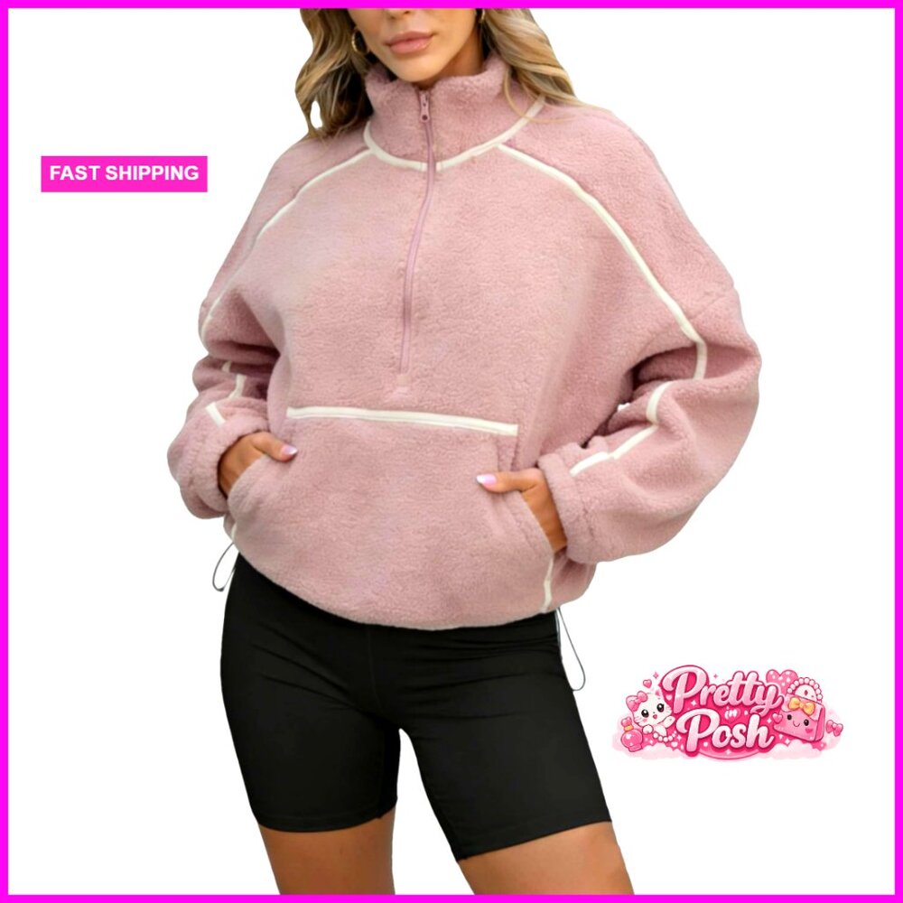 Women's Sherpa Fleece Jacket Half Zip Pullover With Pockets